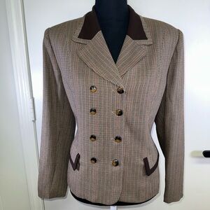 VINTAGE Brown Houndstooth Double-Breasted Women's Jacket 0042
